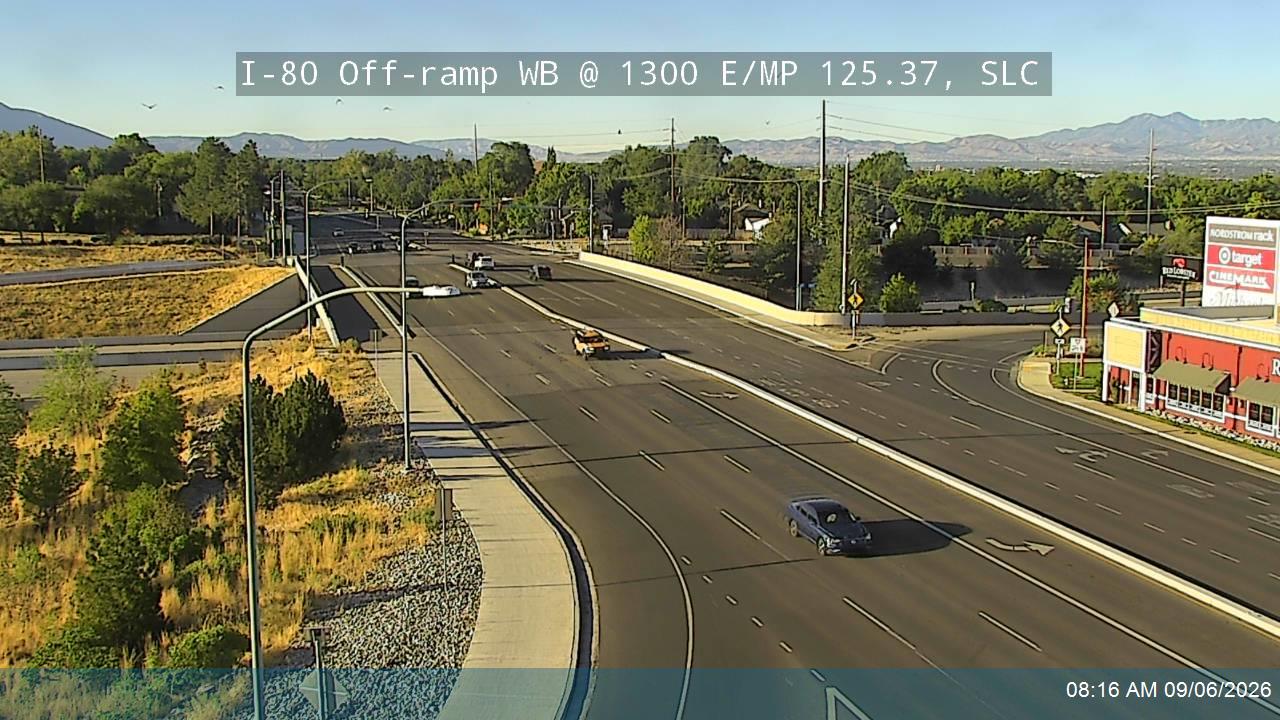 I-80 Off-ramp WB @ 1300 E / MP 125.37, SLC live camera view