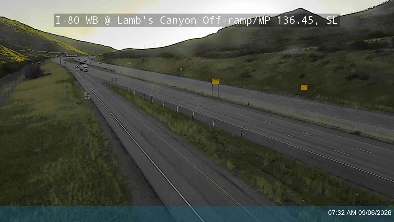 I-80 / Parleys Canyon WB @ Lambs Canyon Rd Off-ramp / MP 136.45, SL live camera view